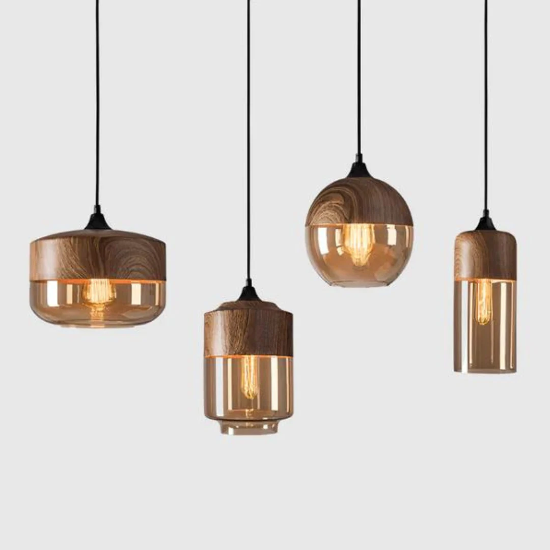 Viresta - Scandinavische Hanglamp van Hout en Getint Glas - Image 10