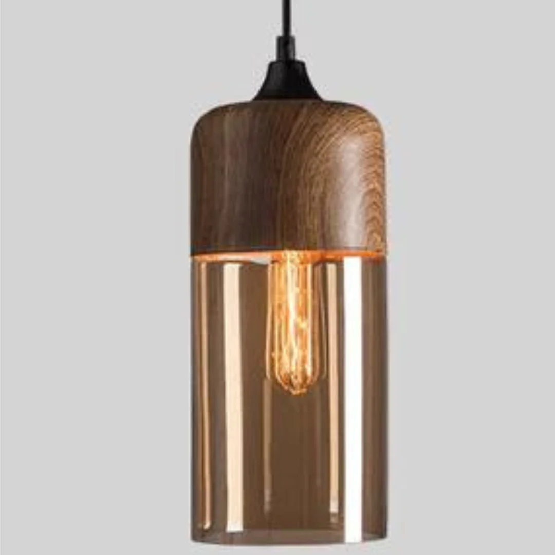 Viresta - Scandinavische Hanglamp van Hout en Getint Glas - Image 12