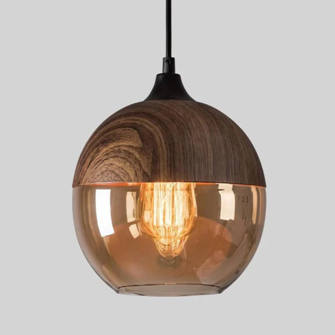 Viresta - Scandinavische Hanglamp van Hout en Getint Glas - Image 13