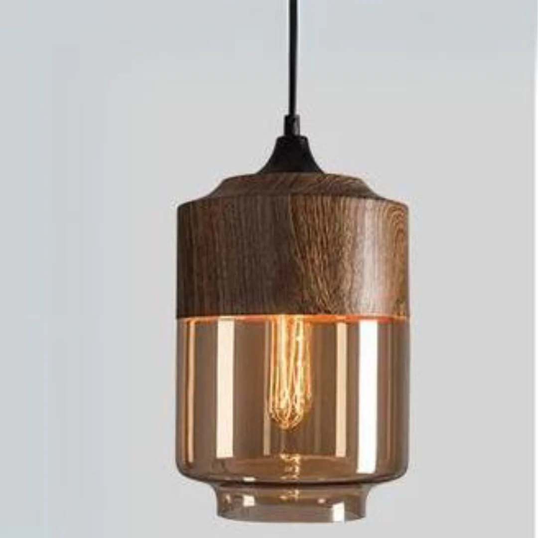 Viresta - Scandinavische Hanglamp van Hout en Getint Glas - Image 14