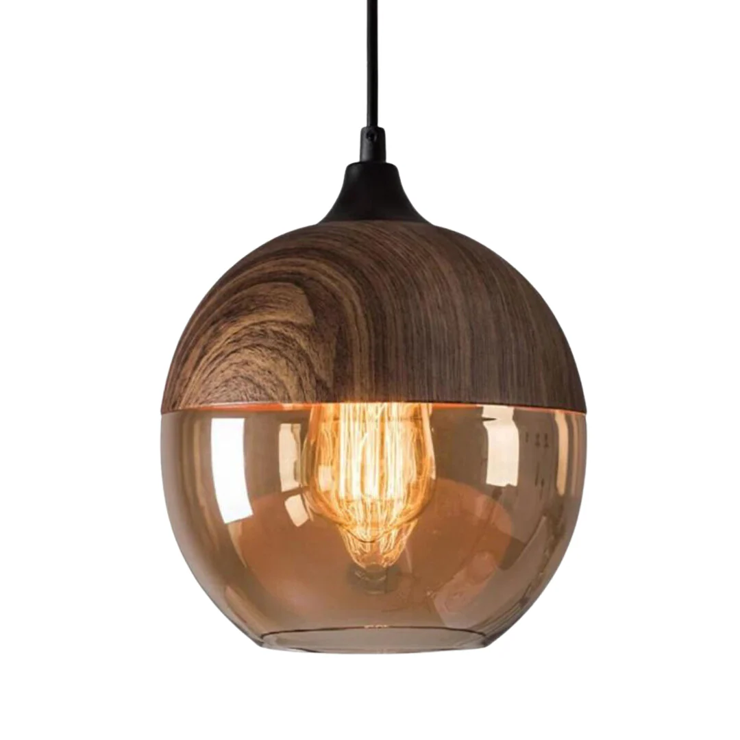 Viresta - Scandinavische Hanglamp van Hout en Getint Glas - Image 15