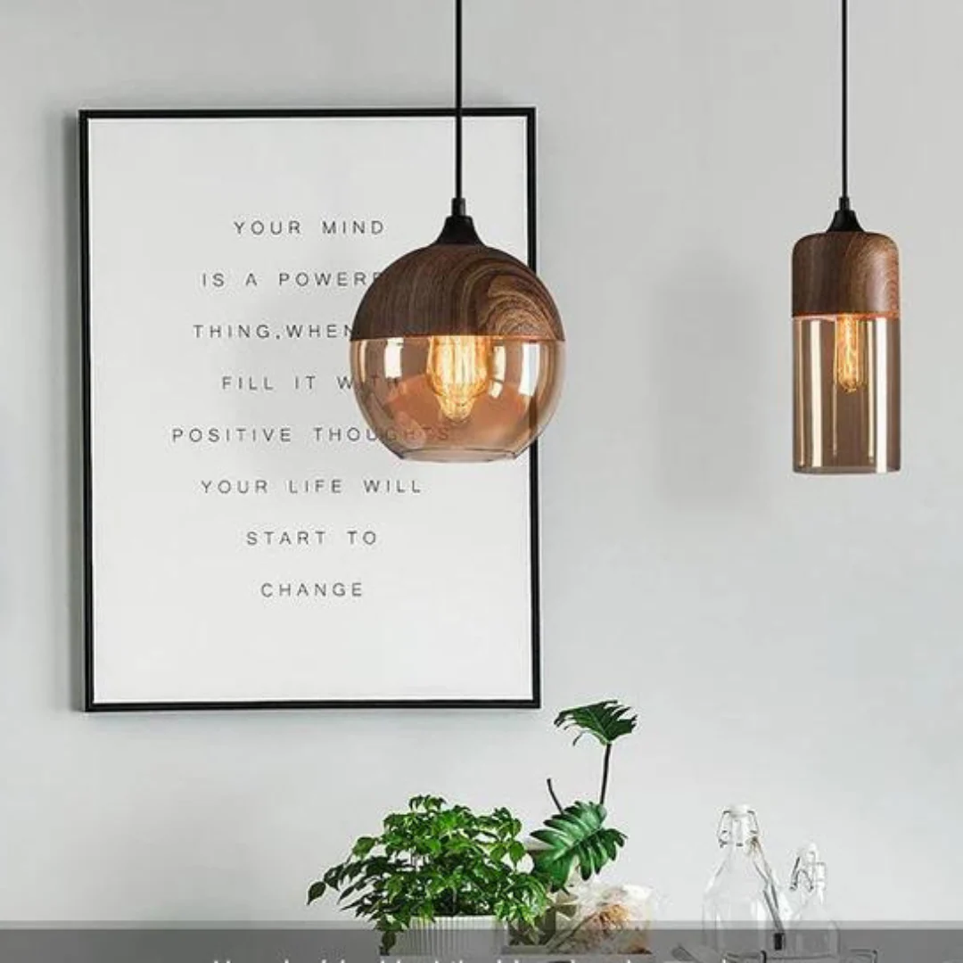 Viresta - Scandinavische Hanglamp van Hout en Getint Glas - Image 4
