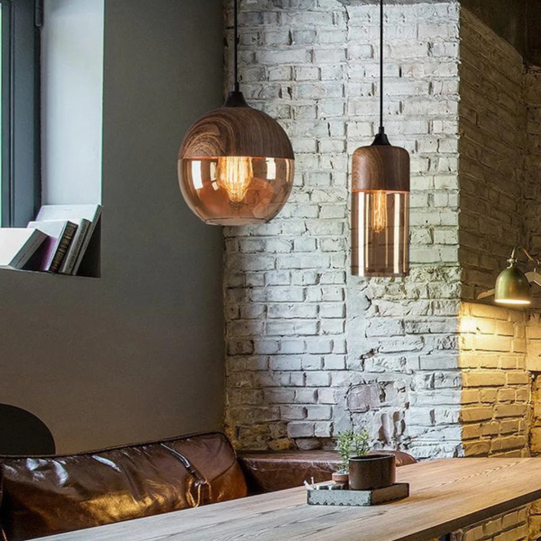 Viresta - Scandinavische Hanglamp van Hout en Getint Glas - Image 5