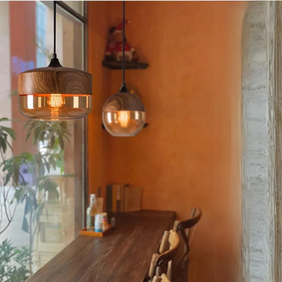 Viresta - Scandinavische Hanglamp van Hout en Getint Glas - Image 6