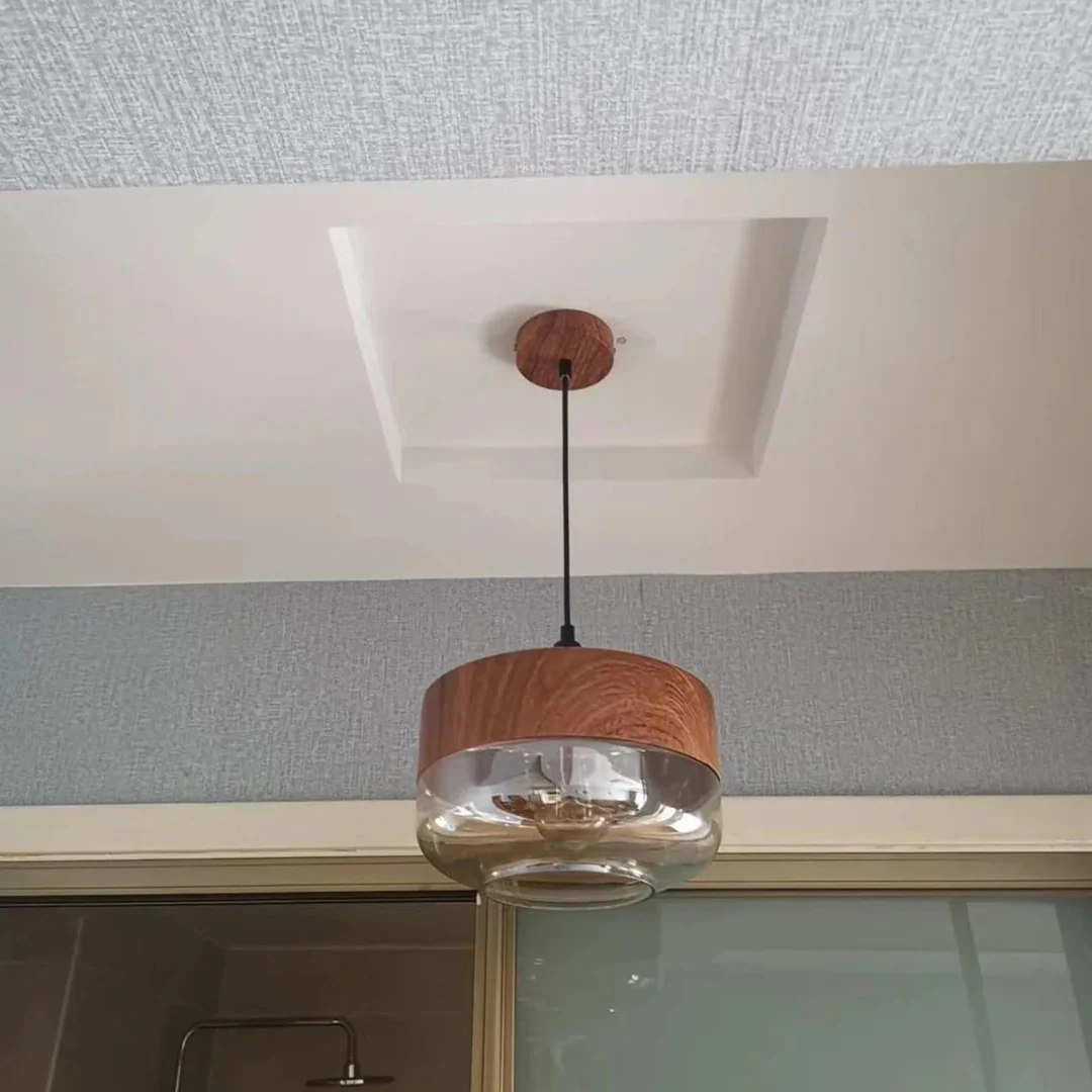 Viresta - Scandinavische Hanglamp van Hout en Getint Glas - Image 9
