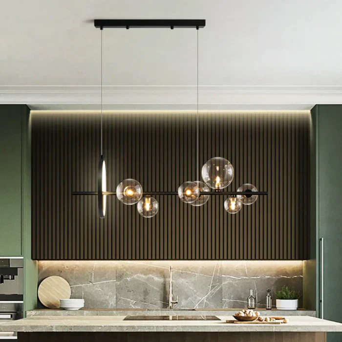 Zafiora – Lineaire LED Kroonluchter Met Glazen Bollen - Image 12