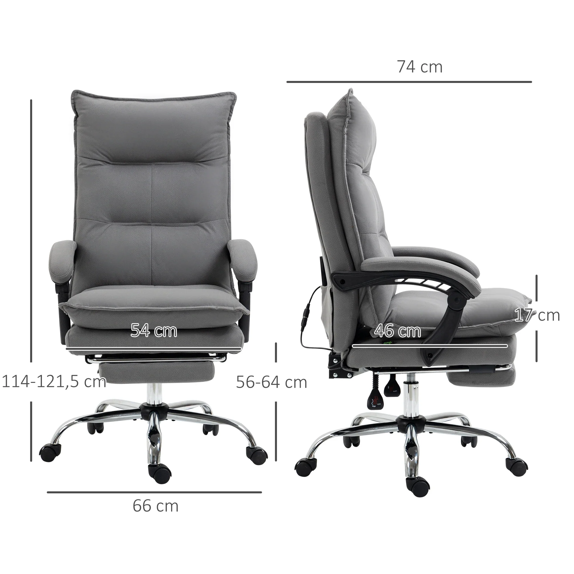Zenon - Bureaustoel met Massagefunctie Verwarming Kantelbare Rugleuning en Voetsteun Grijs - Image 5