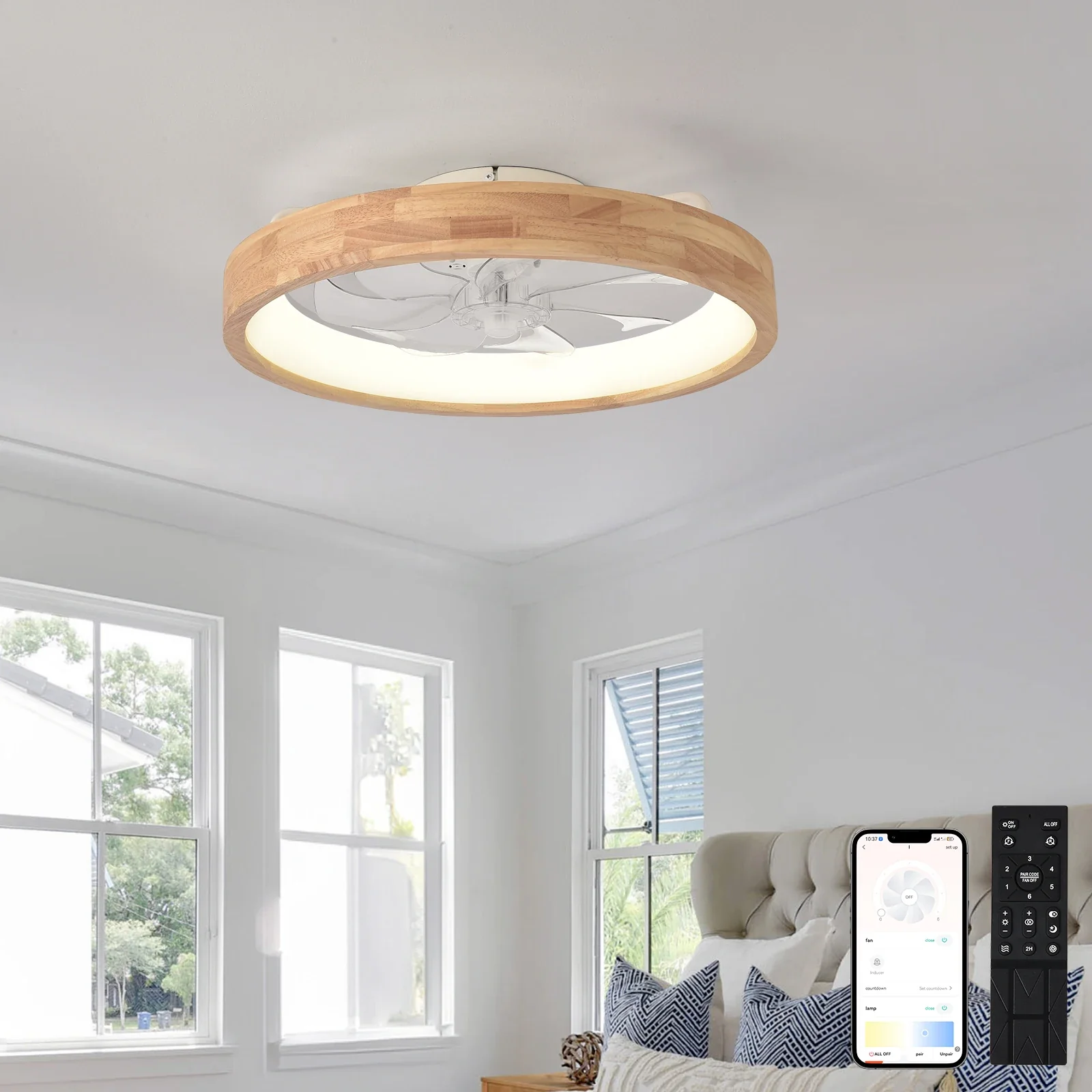 Zerion - Smart Plafondventilator Met LED Lamp En App Bediening