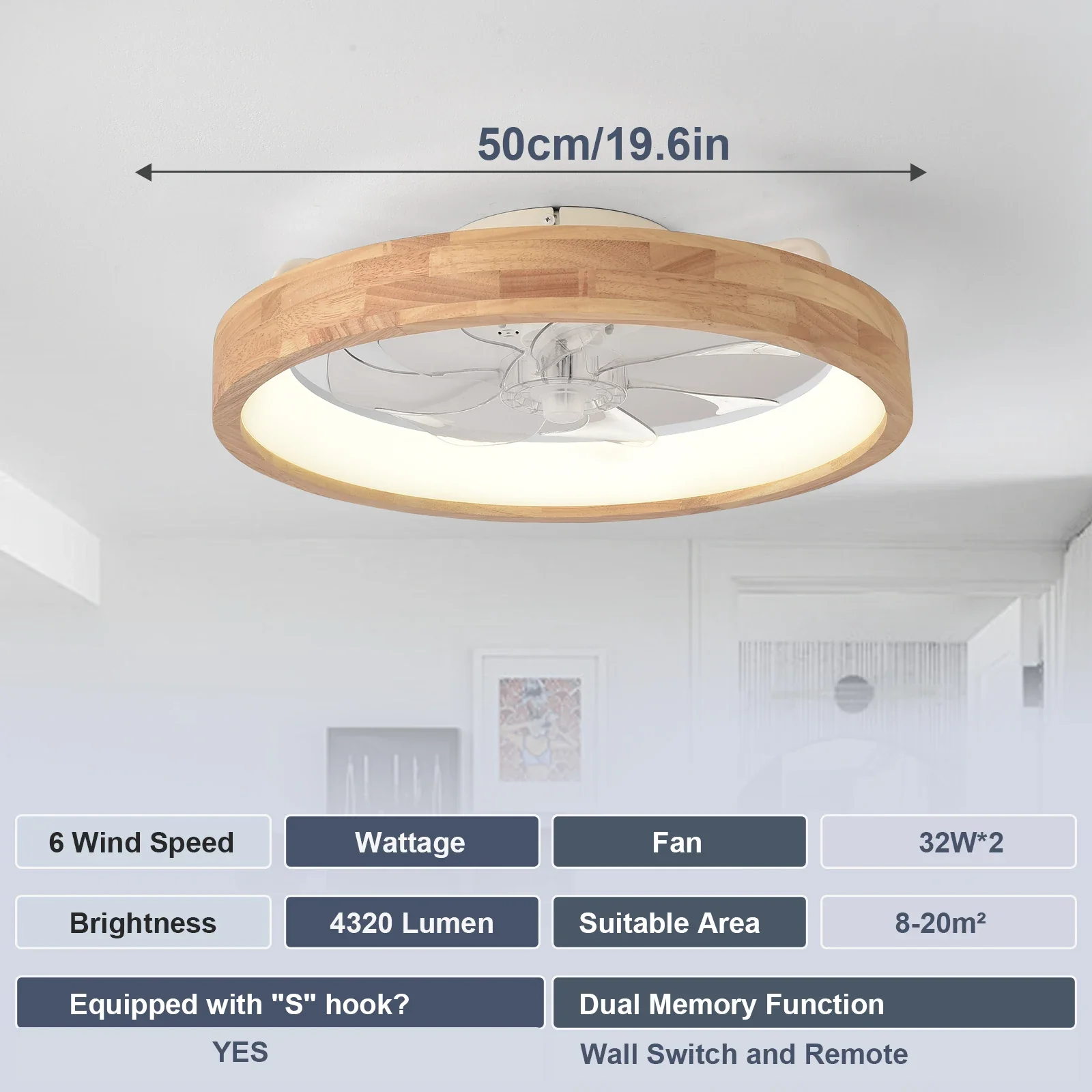 Zerion - Smart Plafondventilator Met LED Lamp En App Bediening - Image 2